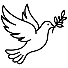 Obraz premium Minimalist line art icon of a dove carrying an olive branch representing peace and hope with silhouette