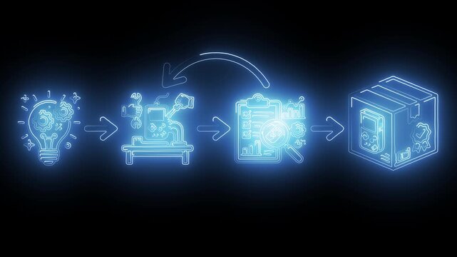 Neon Blue Product Development Assembly and Quality Inspection Motion Graphic