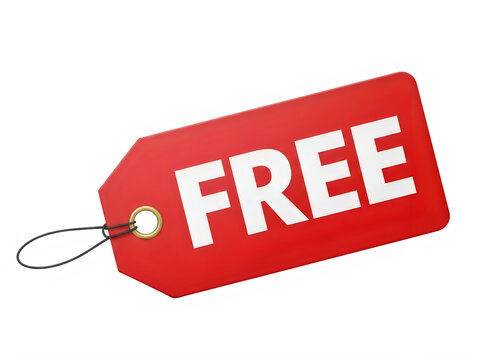 Red price tag with free text written on it isolated on transparent background