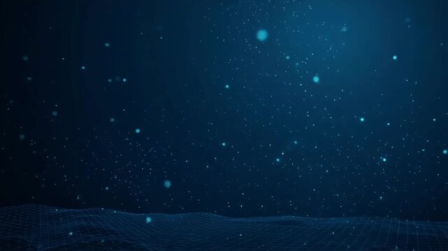 Deep Blue Abstract Ocean-Inspired Background with Floating Light Particles, Subtle Waves, and Atmospheric Underwater Depth