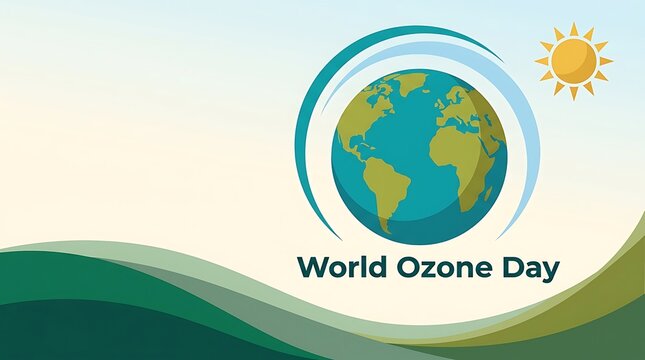 World ozone day illustration with earth and sun