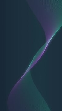 Purple and teal ribbon filaments undulate vertically on a dark background