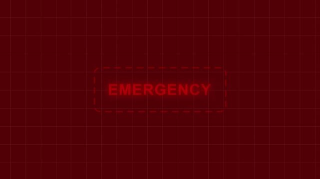 Pulsing red emergency warning sign with digital grid background, flashing alert notification for critical system failure, medical crisis indicator, industrial safety hazard alert motion