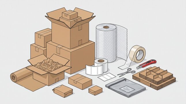 Shipping and E-commerce Packaging Supplies Vector Illustration