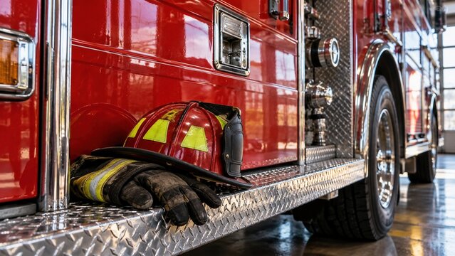 Firefighter gear resting on a fire engine honoring heroes and reminding us to remember their sacrifices