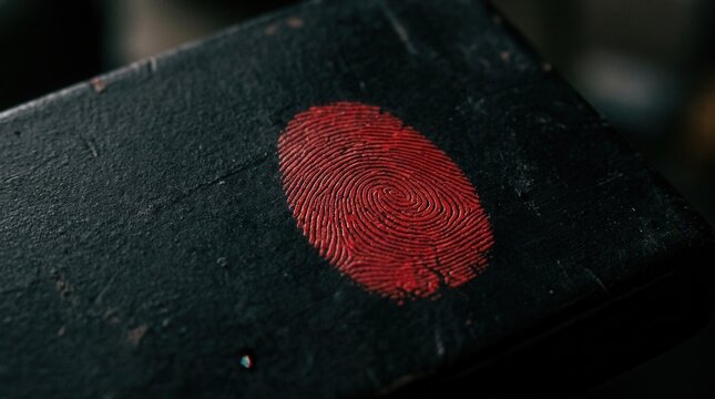 Crimson Fingerprint On Dark Textured Surface Detail