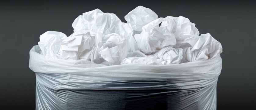 Overflowing trash bin filled with crumpled paper waste symbolizing environmental issues and need for recycling