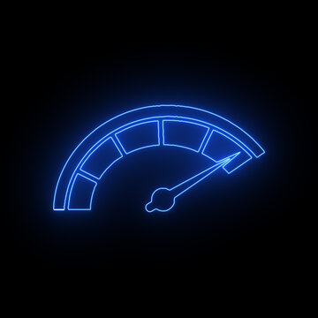 Blue neon speedometer gauge icon isolated on black background vector illustration