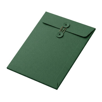 Green paper envelope with string closure displayed on transparent background