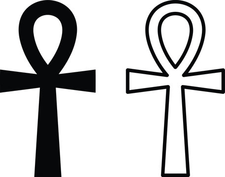 Black and white ankh cross symbols set representing ancient egyptian life and eternity