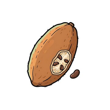 Hand drawn vector illustration of a single baobab fruit with seeds