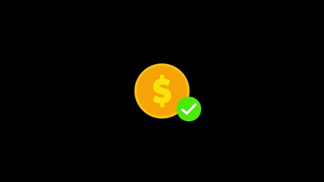 Dollar coin icon with check mark symbol for financial transaction success on transparent screen. dollar coin symbol signs and a check mark for financial saving.