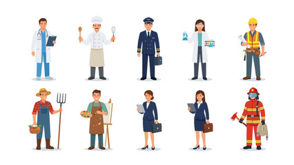 Fototapeta premium Set of diverse professional workers and occupations vector illustration