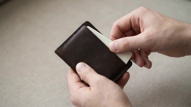 Person places card into wallet