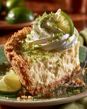 Classic Florida Key lime pie with creamy citrus filling, graham cracker crust, whipped cream and lime zest.