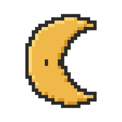 Obraz premium Golden pixel art crescent moon icon isolated on white background