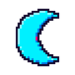Vibrant cyan pixel art crescent moon symbol isolated on white © ImageFlow 