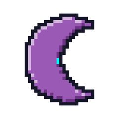 Purple pixel crescent moon symbol for retro designs © ImageFlow 