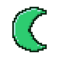 Green pixel art crescent moon symbol isolated on white background © ImageFlow 