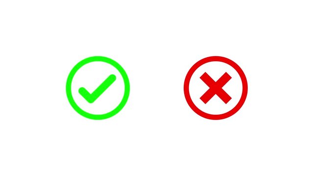 Green check mark and red cross mark animation with checklist signs and approval badges on transparent 4K background.
