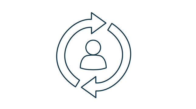User profile with circular arrows update and rotation line art icon vector illustration