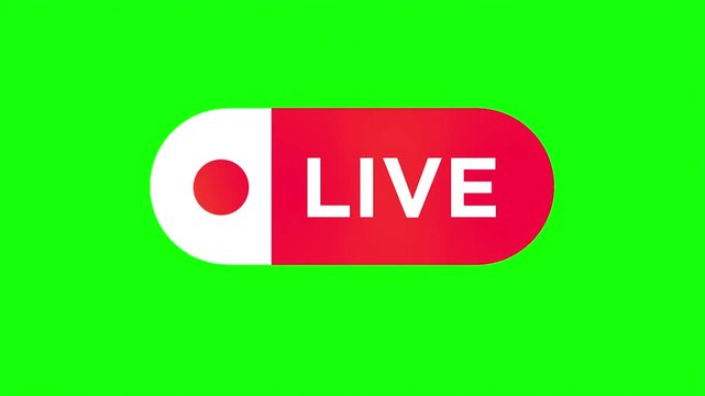 Live stream icon on green screen, red recording button animation, social media broadcast overlay, digital streaming graphic