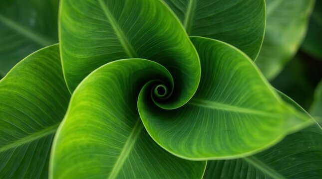 Intricate details of green foliage forming a calming natural spiral.