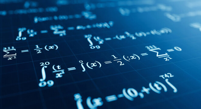 Mathematical equations and formulas on digital background