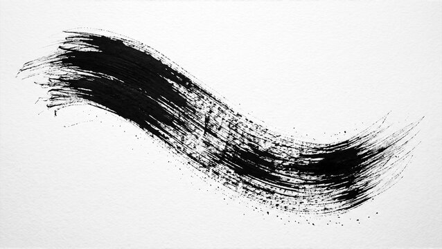 Black ink paint stroke on transparent grid background for creative artistic brush stroke designs.