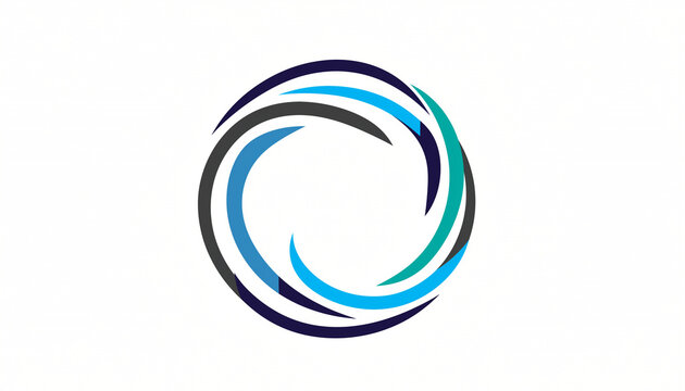 Circular motion forms abstract logo design. Blue and gray waves swirl in dynamic pattern. Symbolizes flow, movement, and evolution. Ideal for tech, business, or innovation branding