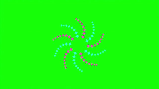 Rotating spiral loading icon on green screen, animated dotted preloader element, circular motion graphic for video editing and UI design