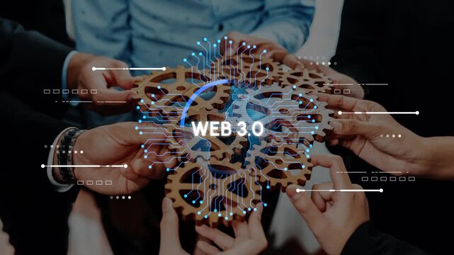 Collaborative Hands Holding Gear Design Illustrating Digital Transformation Concept and Web 3.0 Innovations for Futuristic Business Solutions. Entropy.