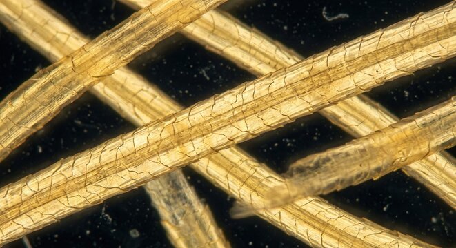 Close Up Macro View Of Human Hair Strands Showing Detailed Texture And Structure