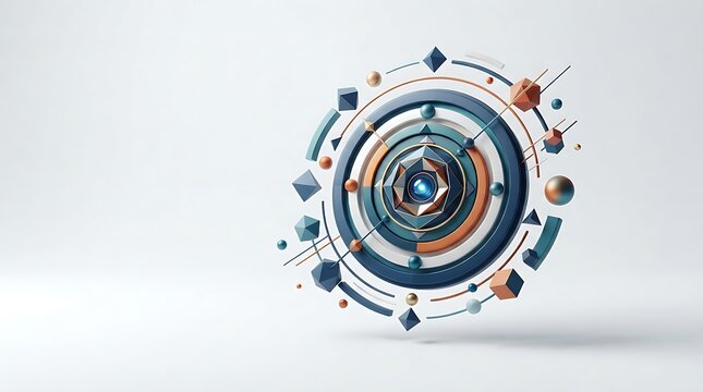 Abstract geometric composition representing estrategia de marca and business planning concepts with 3d elements