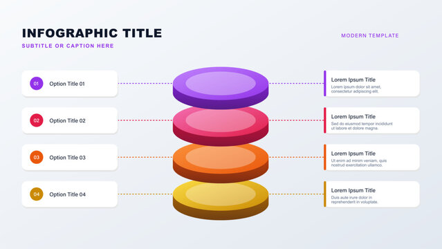 4 Layer Circular Isometric Stack Diagram Infographic Template, 3D Cylinder Chart & Business Process Layout