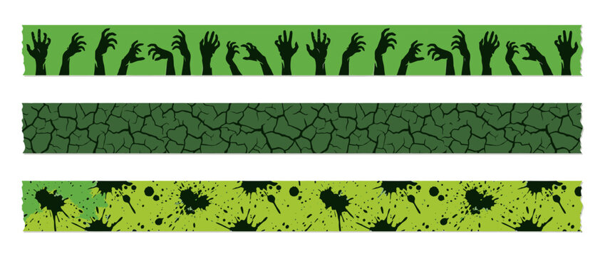 Halloween Borders: Zombie Hands, Cracked Earth, and Splatter Patterns