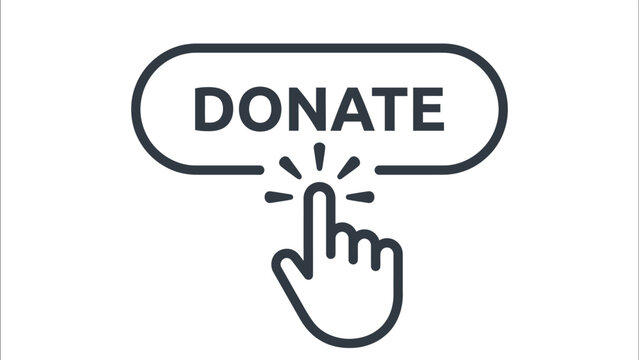 Digital donate button icon featuring a mouse cursor clicking on a rounded outline vector shape design