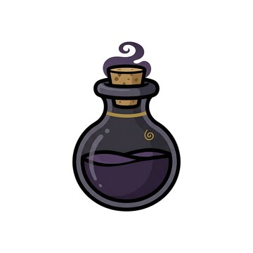Small glass potion bottle with purple liquid and cork stopper illustration