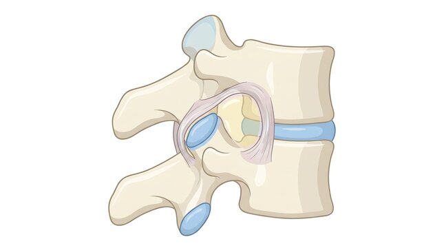 Detailed medical diagram of human thoracic zygapophysial facet joint spine anatomy