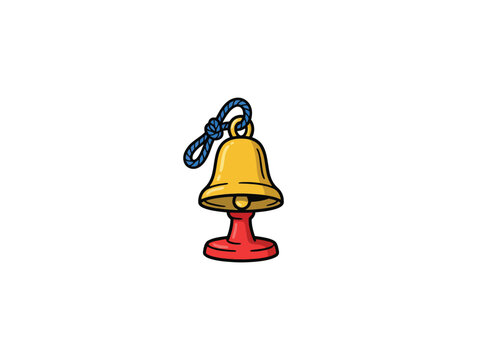 Gold Bell With Blue Rope And Red Stand Isolated Vector Illustration