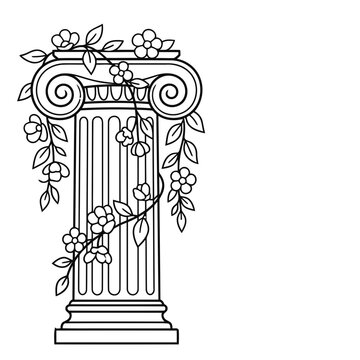 Ionic Column with Flowers and Leaves