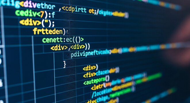 Close up of computer code on dark screen