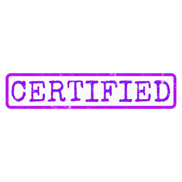A purple ink rubber stamp graphic with the word Certified in a clean font, isolated on a transparent background for professional document design