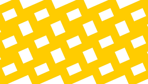 Abstract geometric seamless pattern featuring diagonal white rectangles on a bright yellow background with a woven basket-weave design for modern textile and graphic design projects.
