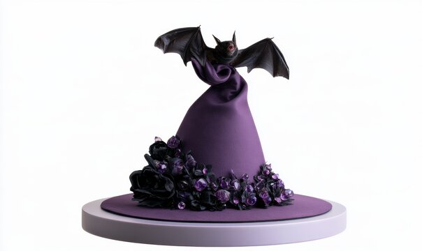 Witch's hat adorned with bat and dark floral embellishments