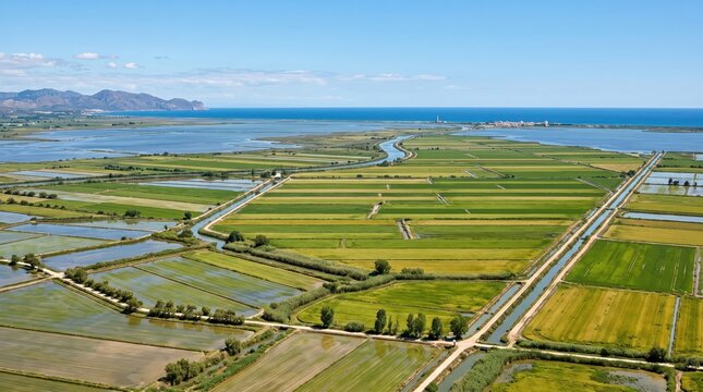 Spain Ebro Delta Wetland Panorama