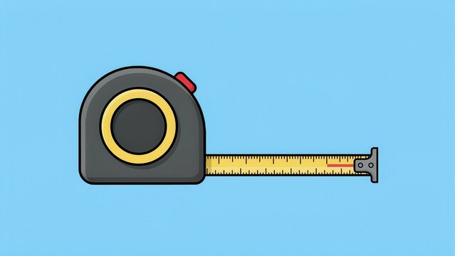 A vector illustration of a black and yellow tape measure against a blue background. Ideal for construction and DIY design concepts.