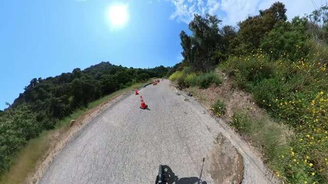 Santa Monica Mountains Cycling POV Front Bike View 01 Franklin Canyon California USA