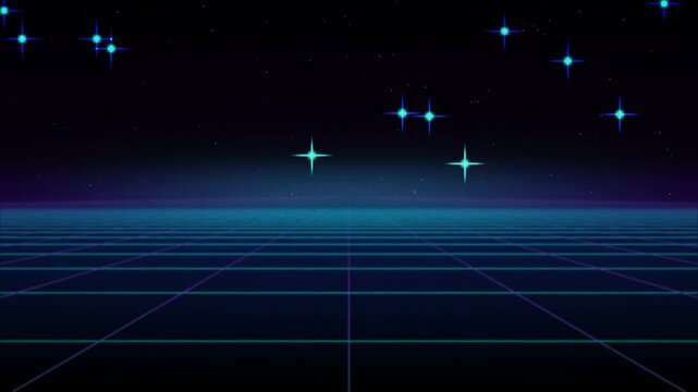 Synthwave grid retro futuristic landscape seamless loop motion