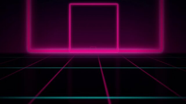 Neon pink wireframe square synthwave seamless loop motion background